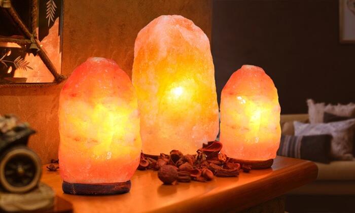 Lámpara de Sal del Himalaya con Base de Madera 100% Natural