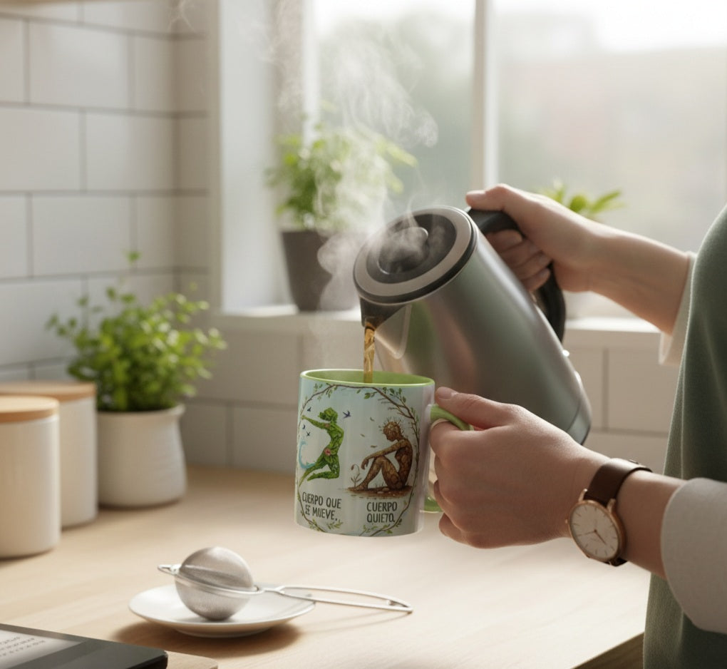 Taza de cerámica blanca con color en el interior