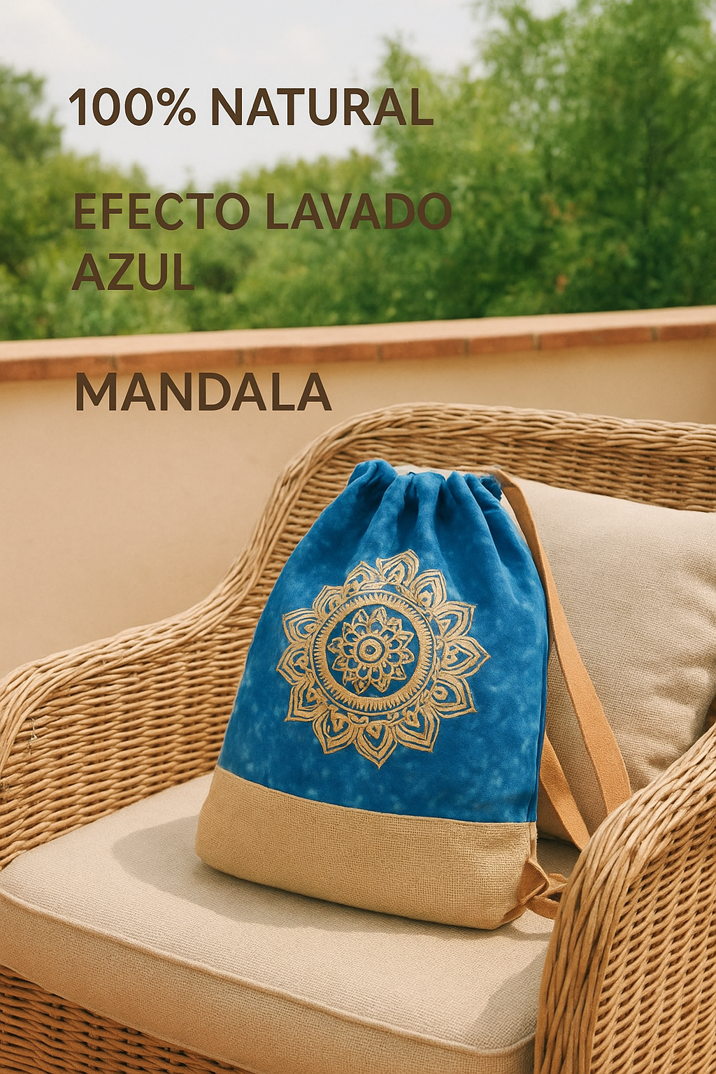 Mochila 100% Natural - Efecto Lavado Azul - Mandala