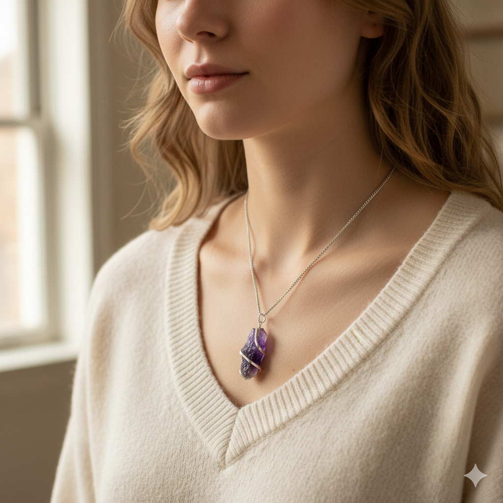 Collar de Gemas Envueltas en Cascada - Amatista en bruto